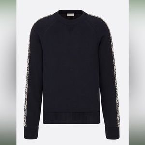 dior sweater with oblique inserts deep blue cotton jersey